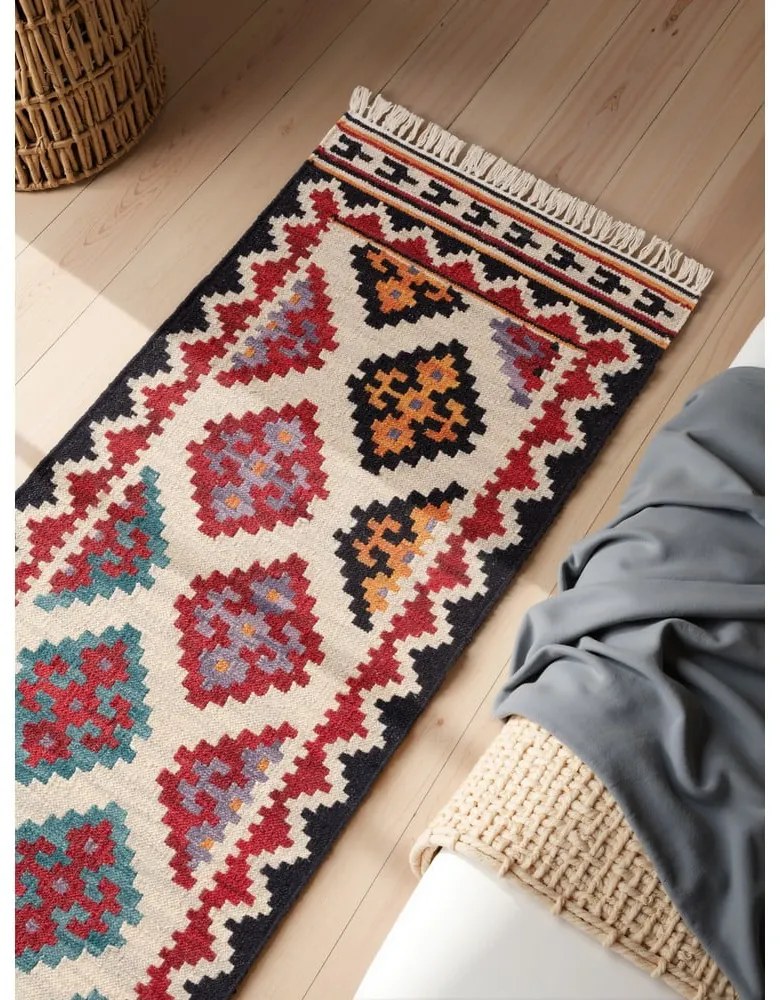 Passatoia rossa in lana reversibile/tessuta a mano 60x190 cm Kamal Kian – Nouristan