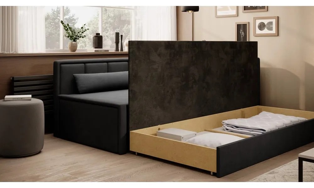 Divano grigio scuro allungabile/con contenitore e rivestimento in ciniglia 214 cm Fulgeo – ELTAP