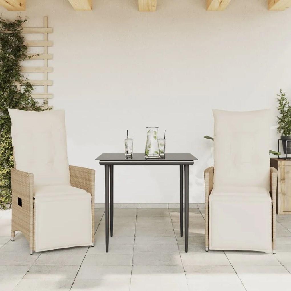 Sedie reclinabili da giardino 2pz con cuscini beige polyrattan