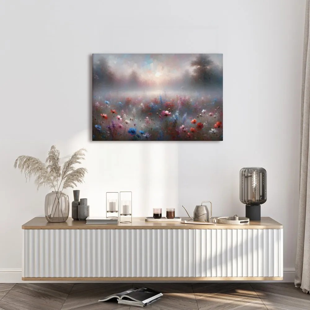 Quadro su tela – Prato nebbioso con fiori