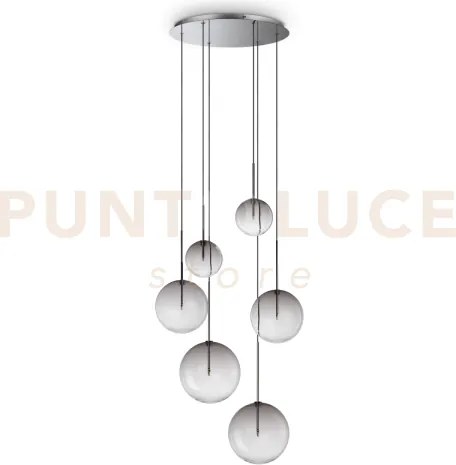 Equinoxe sospensione in vetro fume' e cromo 6 luci attacco g4
