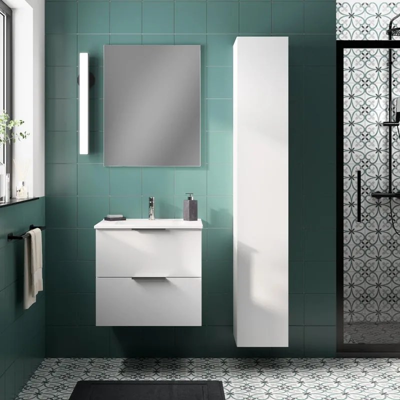 Mobile da bagno sospeso sotto lavabo L 60 x H 55 x P 45 cm bianco laccato opaco, 2 cassetti SENSEA Jnka