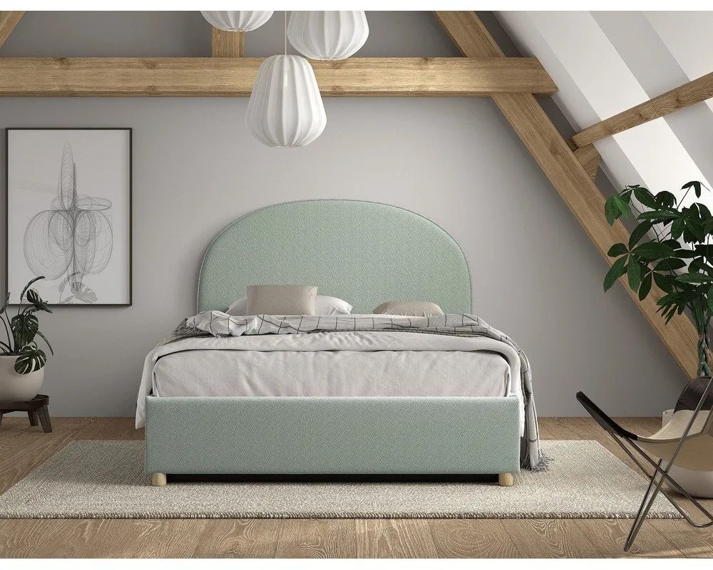 Letto matrimoniale imbottito verde con contenitore con rete inclusa 140x200 cm Moon – Vipack