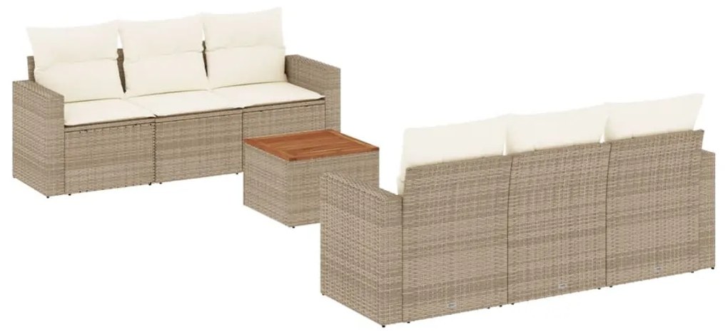 Set divani da giardino 7 pz con cuscini beige in polyrattan