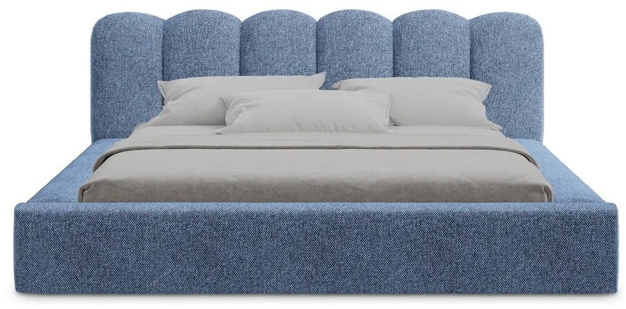 Letto matrimoniale imbottito blu con vano contenitore con griglia 140x200 cm Mano - Makamii
