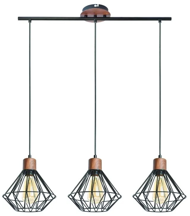 Lampadario Moderno Sequoia nero paralume nero 3x E27 SEYNAVE