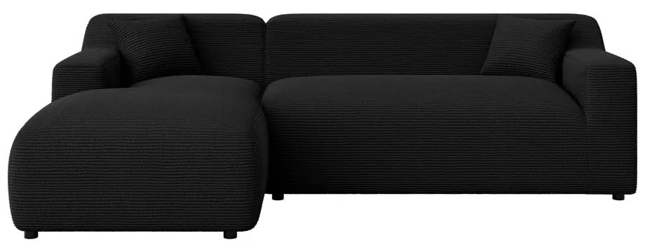 Divano angolare nero (con penisola a sinistra e chaise lounge) rivestito in velluto a coste Martin – Ropez