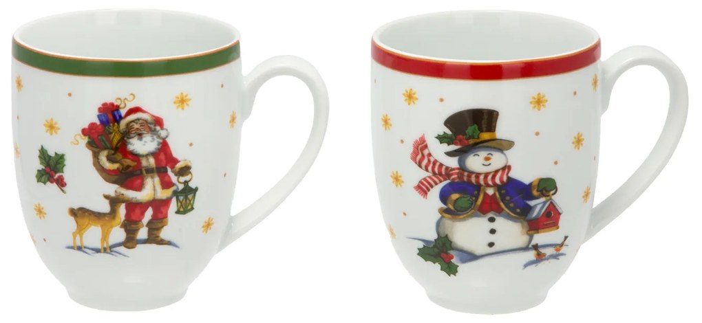 Set 2 tazze 300 ml Pupazzo e Babbo Natale