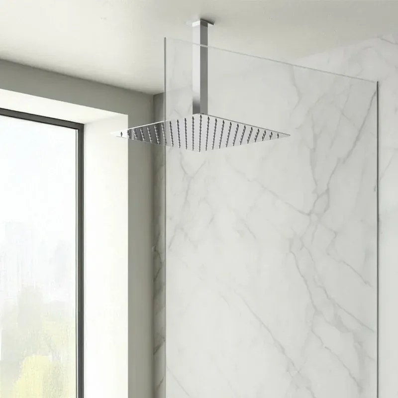 Braccio doccia verticale in ottone cromato 30 cm design quadrato Rubinetterie Mariani