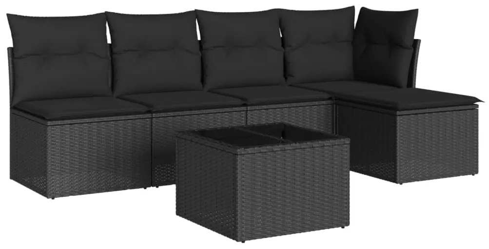 Set divano da giardino 6 pz con cuscini nero in polyrattan