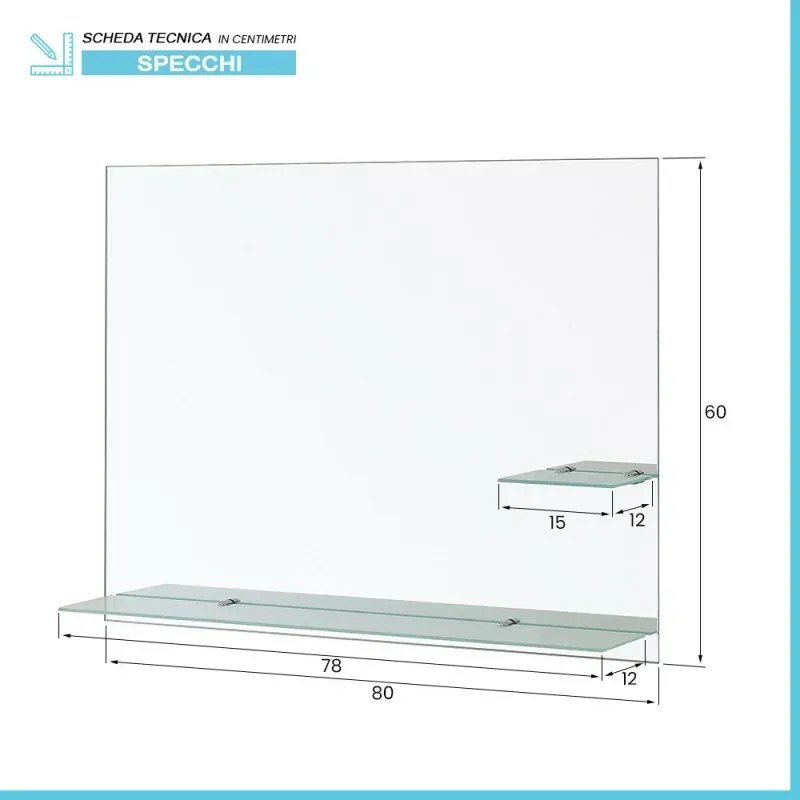 Specchio bagno 80x60 cm a filo lucido con mensole in vetro satinato