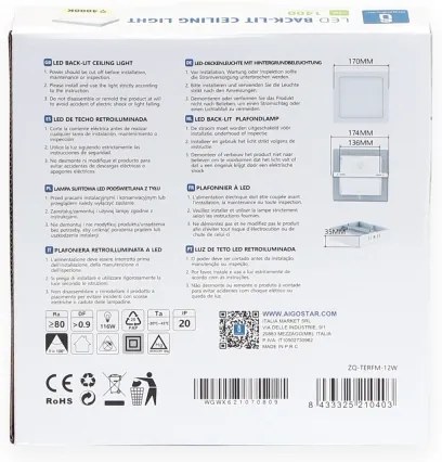 Aigostar - LED Plafoniera LED/12W/230V 17,3x17,3 cm 4000K bianco