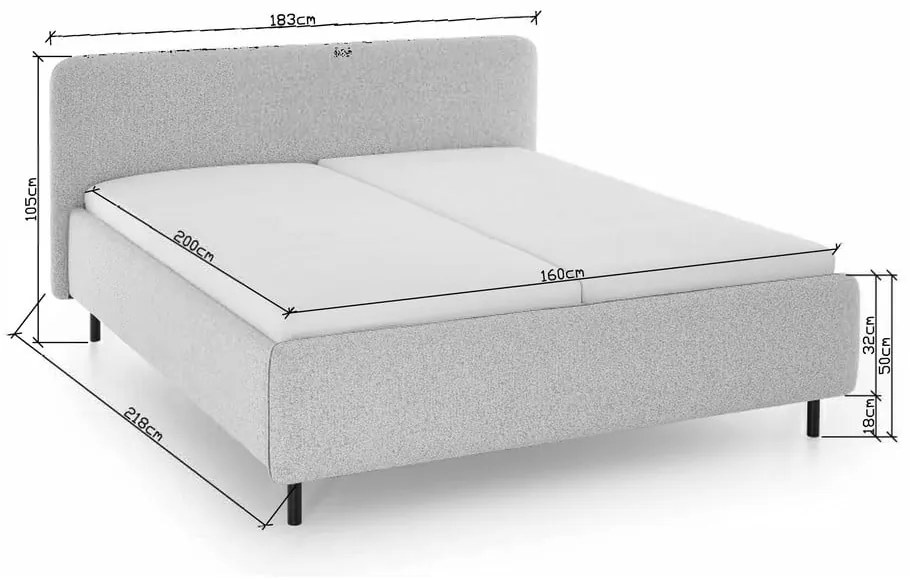 Letto matrimoniale imbottito beige con contenitore con rete inclusa 160x200 cm Primo – Meise Möbel