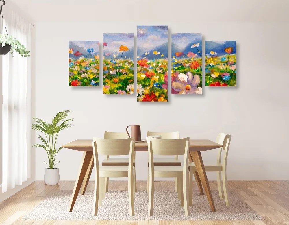 Quadri 5 pezzi – Pittura a olio di fiori selvatici