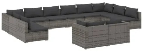 Set Divani da Giardino 12 pz con Cuscini in Polyrattan Grigio