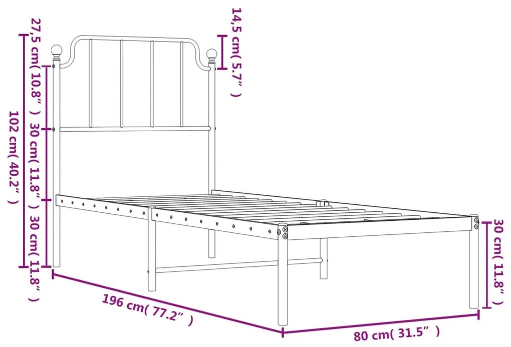 Giroletto con Testiera in Metallo Nero 75x190 cm