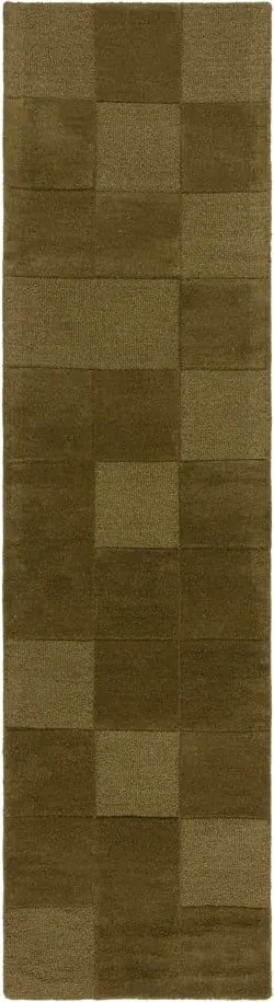 Passatoia in lana kaki tessuta a mano 60x230 cm Checkerboard - Flair Rugs