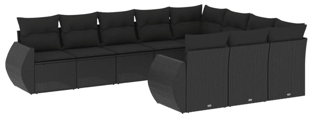 Set divani da giardino 10pz con cuscini in polyrattan nero