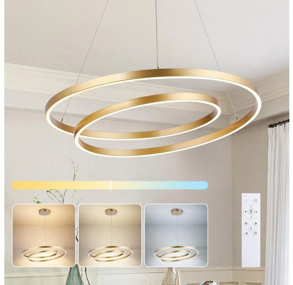 Brilagi-LED Lampadario dimmerabile a sospensione su cavo TWISTER LED/75W/230V Ø 70 cm dorato + telecomando