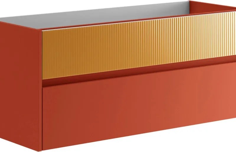 Mobile da bagno sospeso sotto lavabo Niwa 2 cassetti ideale per doppia vasca L119.5 x H50 x P45.5cm parika e senape opaco cannettato