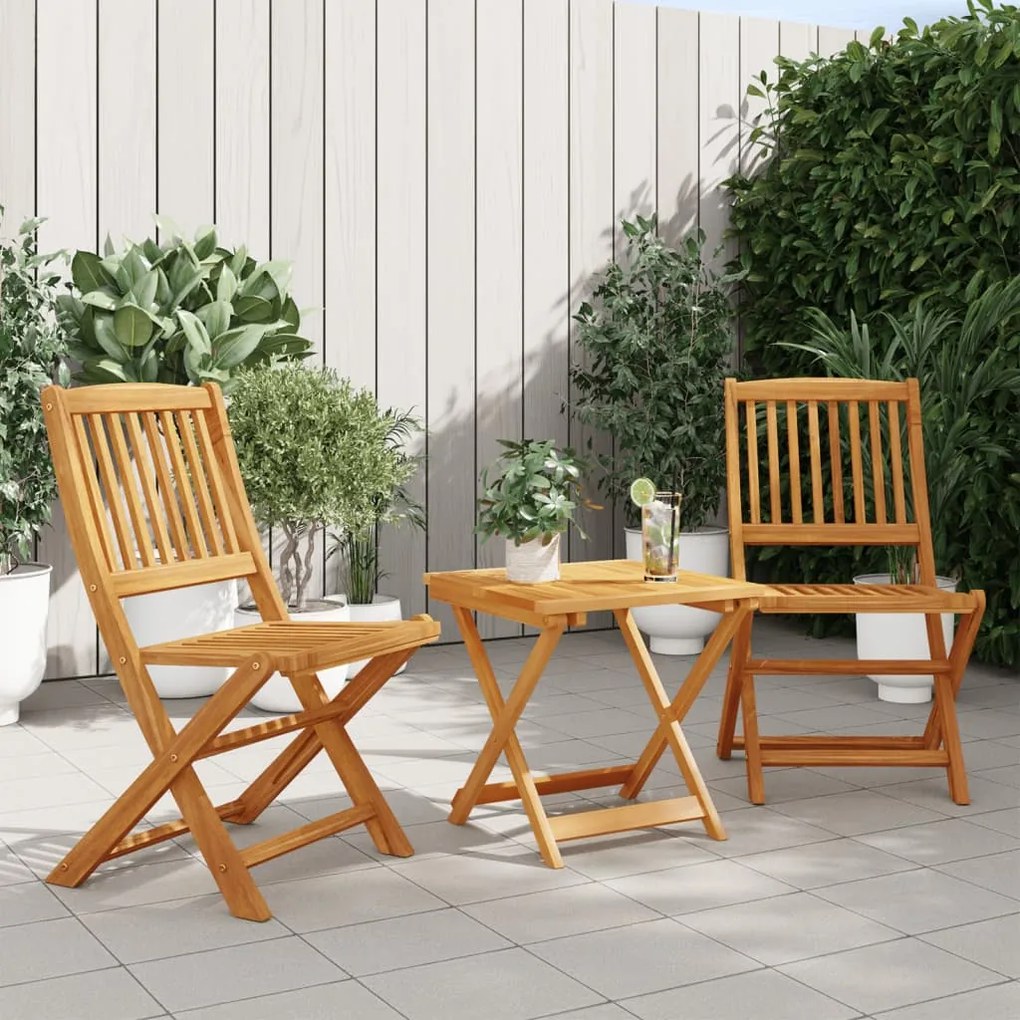 Set Da Pranzo Da Giardino Pieghevole 3 Pz İn Massello Di Acacia /