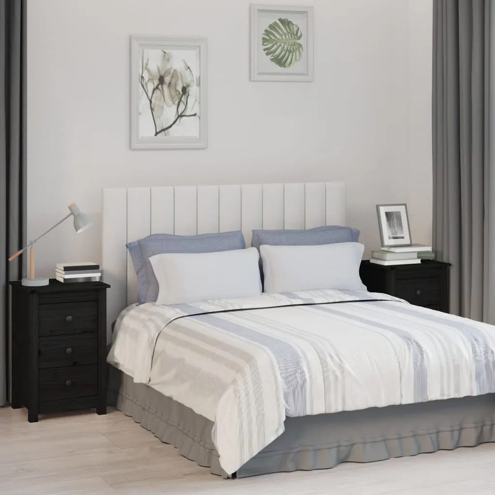 Comodini 2 Pz Nera 40x35x61,5 Cm İn Legno Massello Di Pino /