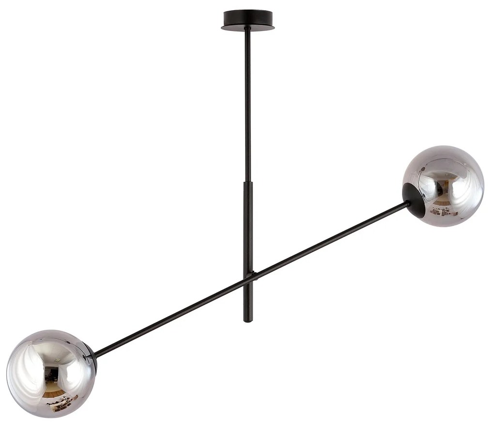 Lampadario 2 Luci Yama In Acciao Nero Con Bracci Regolabili E Vetro Fumè