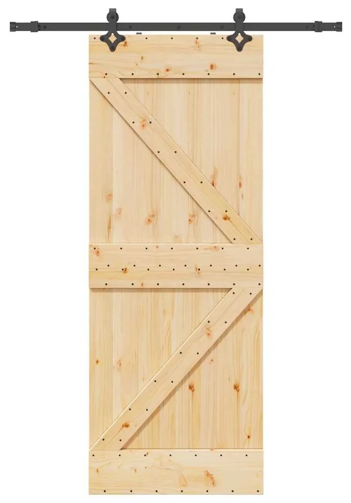 Porta Scorrevole Con Set Hardware 80x210 Cm Legno Massello Pino /