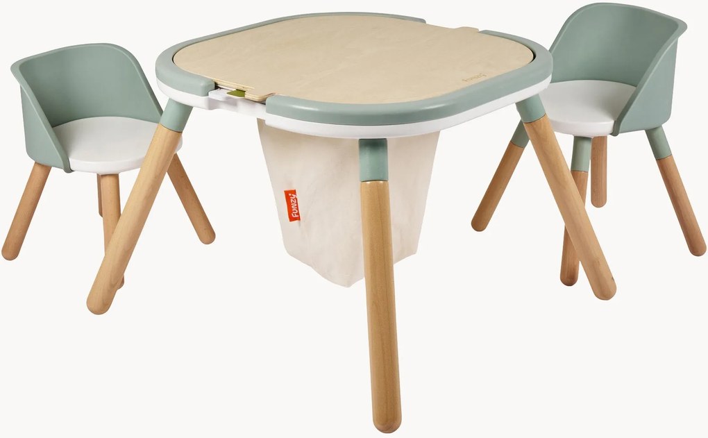 Tavolo da gioco per bambini in legno di faggio con sedie Funzy, set da 3