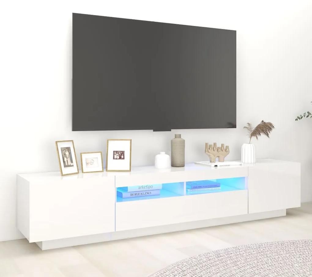 Mobile porta tv con luci led bianco lucido 200x35x40 cm