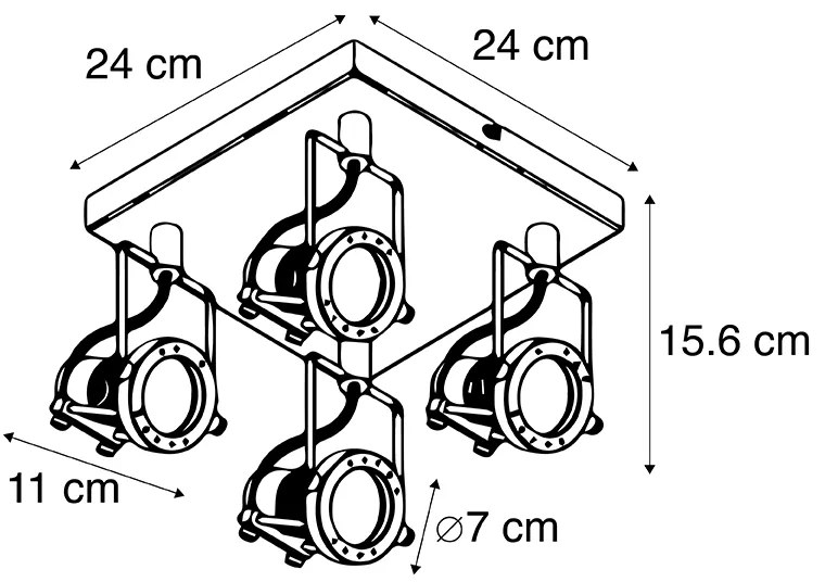 Faretto industriale nero 4 luci - Suplux