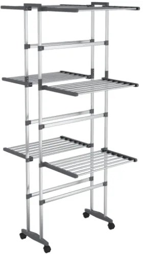 Stendibiancheria a 3 Livelli con Ruote Argento 60x70x129 cm