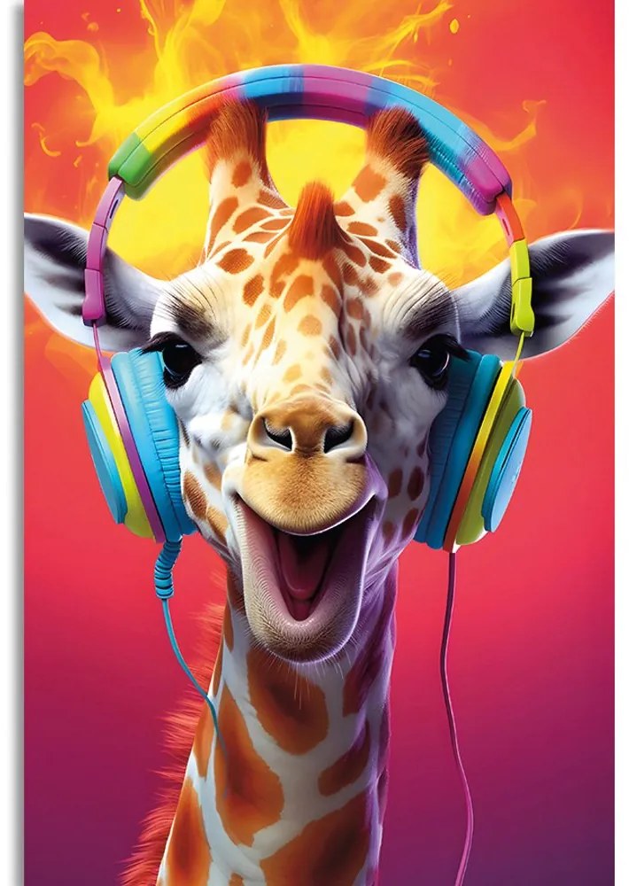 Quadro su tela – Giraffa con cuffie