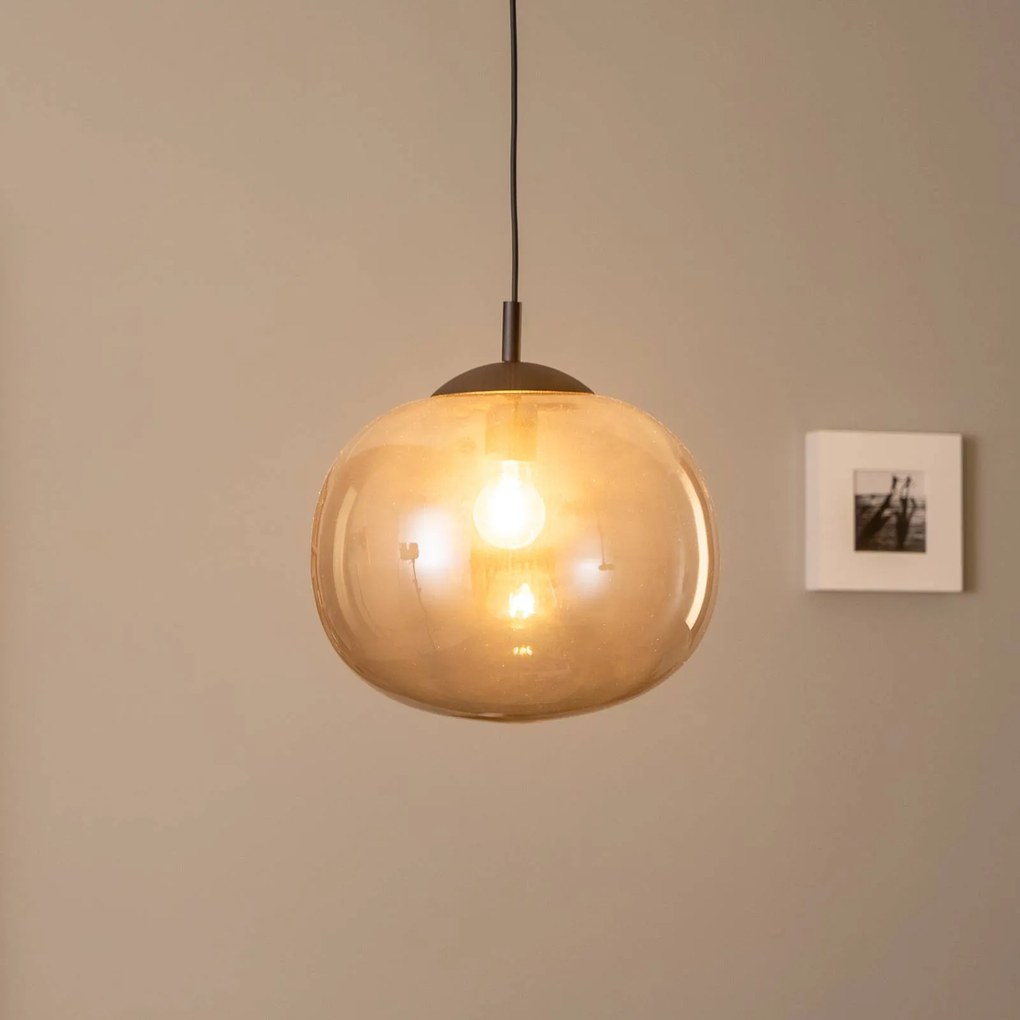 TK Lighting Lampada a sospensione Vibe, vetro grigio grafite trasparente, Ø 35 cm