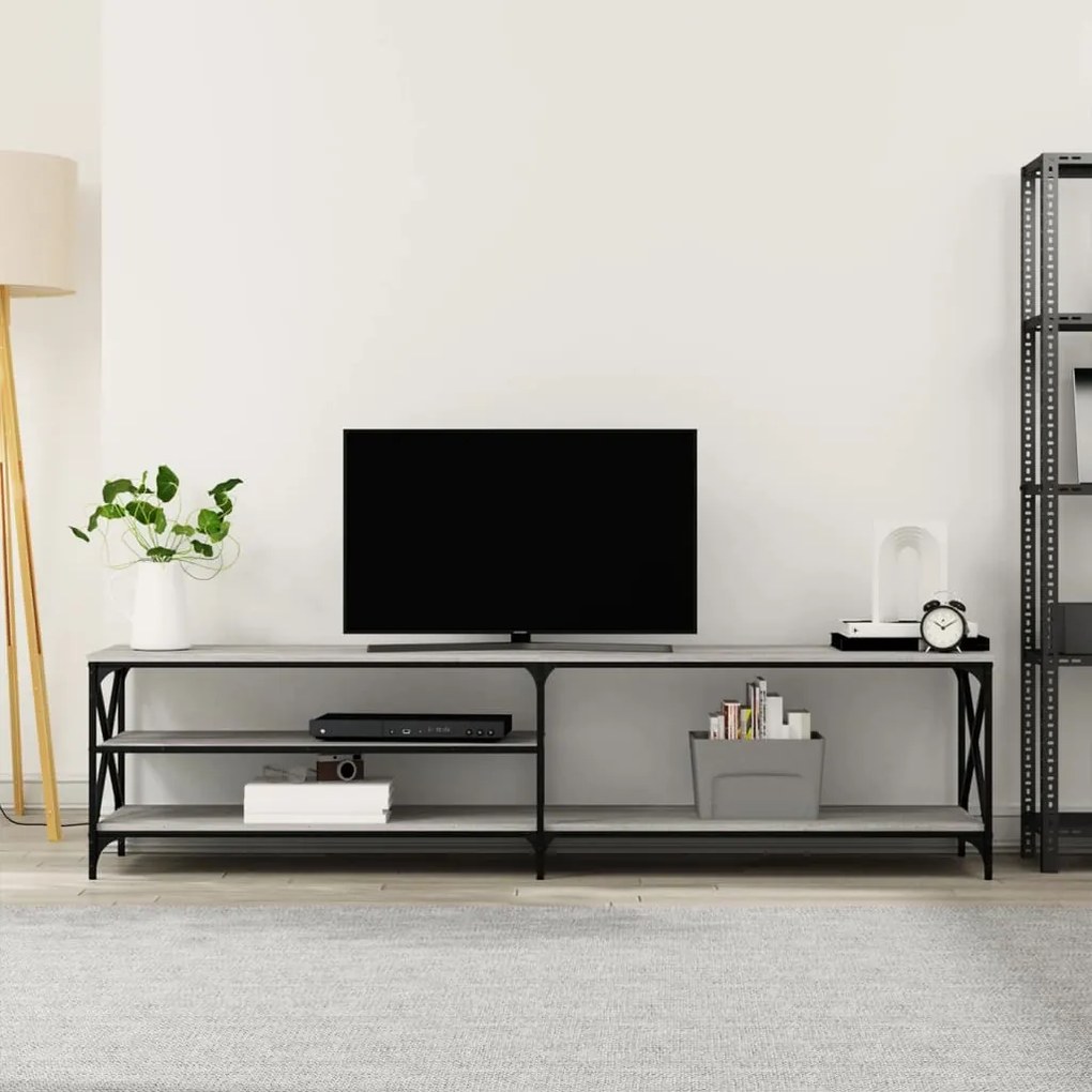 Mobile tv grigio sonoma 200x40x50cm legno multistrato e metallo