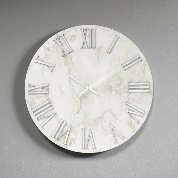 Orologio HAROLD rotondo D60 cm in legno rivestito con parato Argento