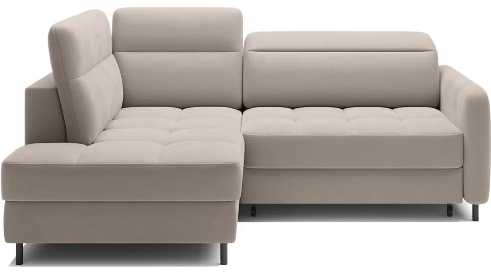 Divano angolare marrone chiaro allungabile/con contenitore (con penisola a sinistra/a L) e rivestimento in velluto Barea – ELTAP