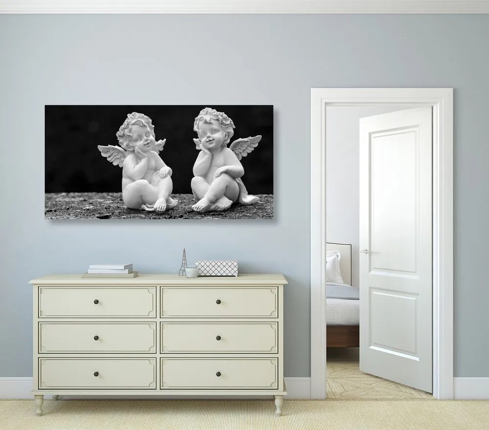 Quadro su tela – Coppia di piccoli angeli in bianco e nero