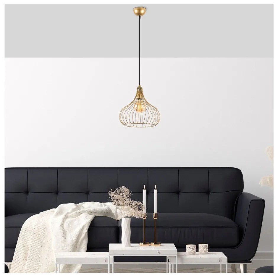 Lampadario dorato con paralume in metallo ø 22 cm Teldemia – Opviq lights