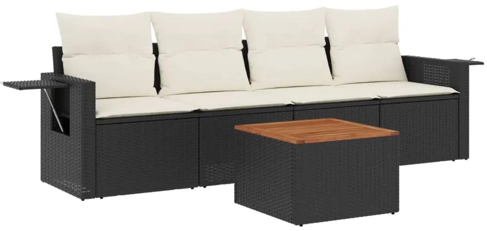 Set divani da giardino 5 pz con cuscini in polyrattan nero