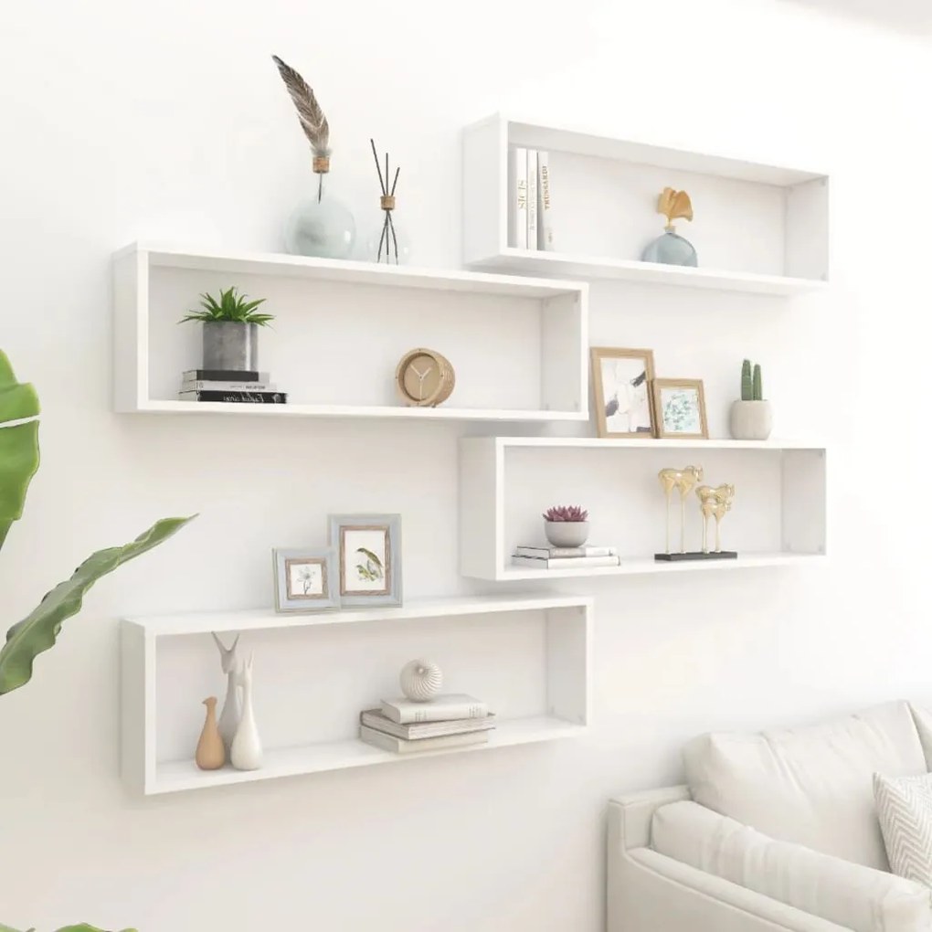 Mensole Parete A Cubo 4 Pz Bianco 100x15x30 Cm İn Multistrato /