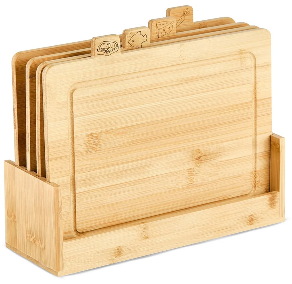 Set 4 taglieri e supporto in bambù