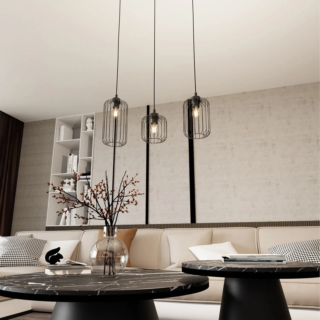 Sospensione Minimal Industrial Minerva 3 Luci Lineari Nera