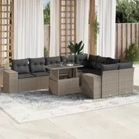 Set Divano Giardino 10 pz con Cuscini Grigio Chiaro Polyrattan 3269392