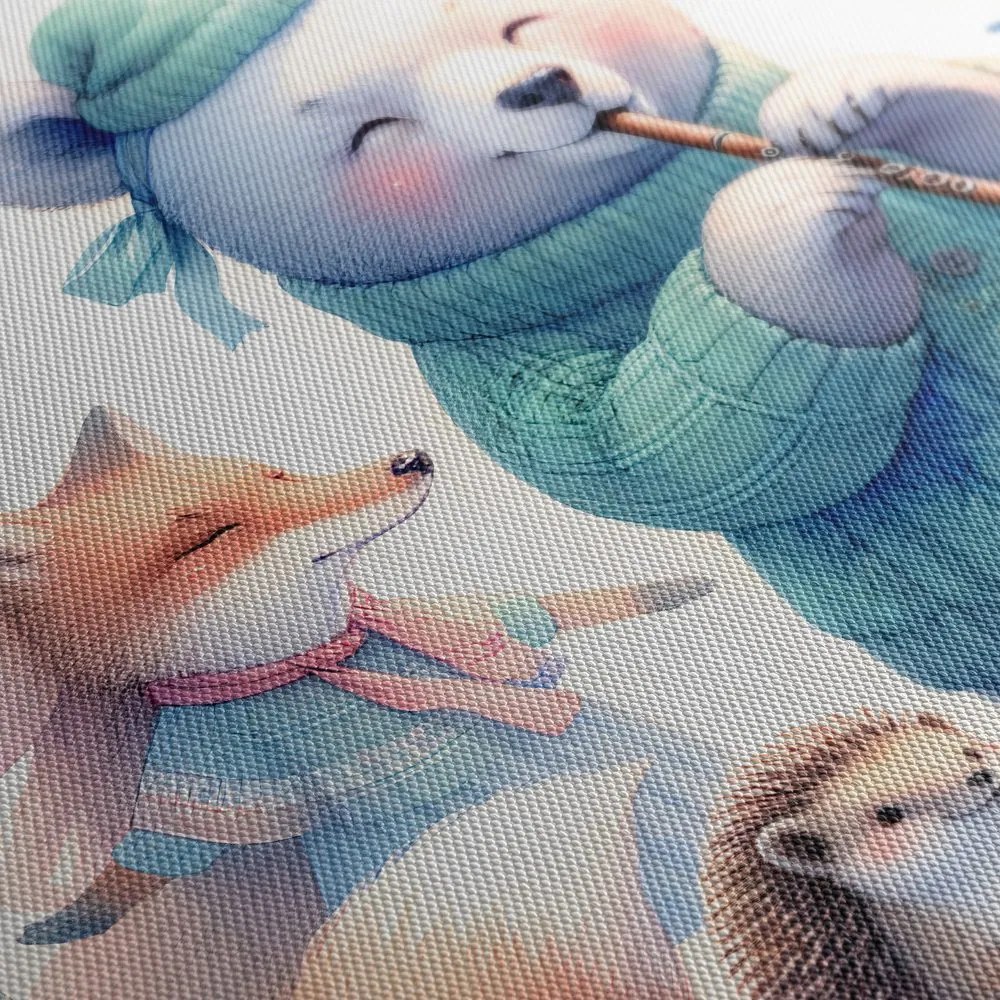 Quadro su tela – Dolci animaletti con flauti in inverno