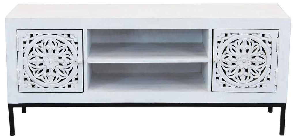 OHM - porta tv con decoro 2 ante 2 ripiani legno e ferro