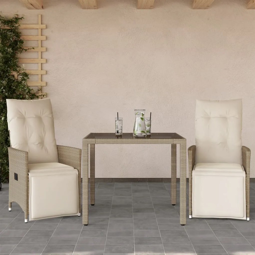 Set Da Bistrò Da Giardino 3 Pz Con Cuscini Beige İn Polyrattan /