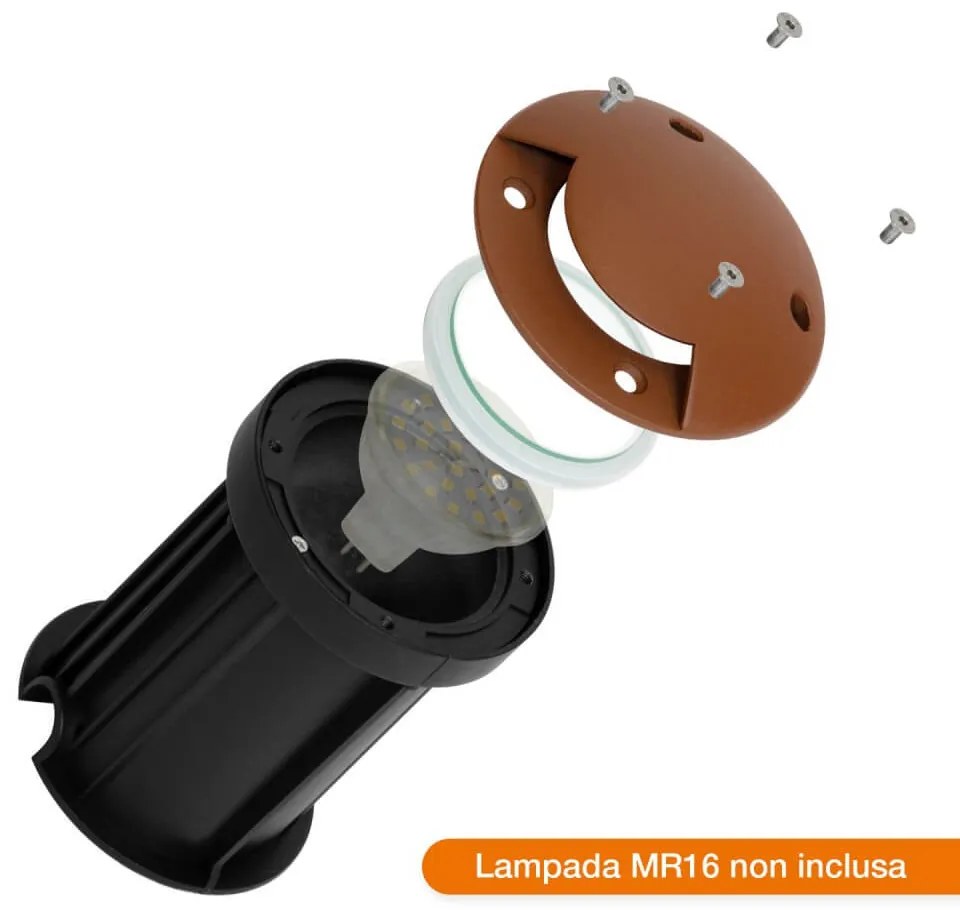 Faretto Carrabile Monodirezione MR16 IP67, Acciaio INOX, 12/24V, Corten Colore Corten