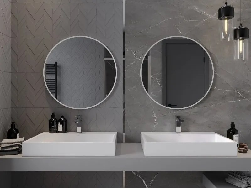 Mexen Loft specchio da bagno rotondo 70 cm, cornice bianca - 9850-070-070-000-20
