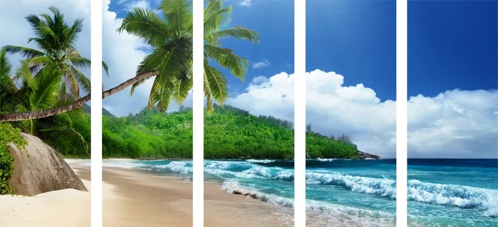 Quadri 5 pezzi – Spiaggia meravigliosa sull'isola di Seychelles